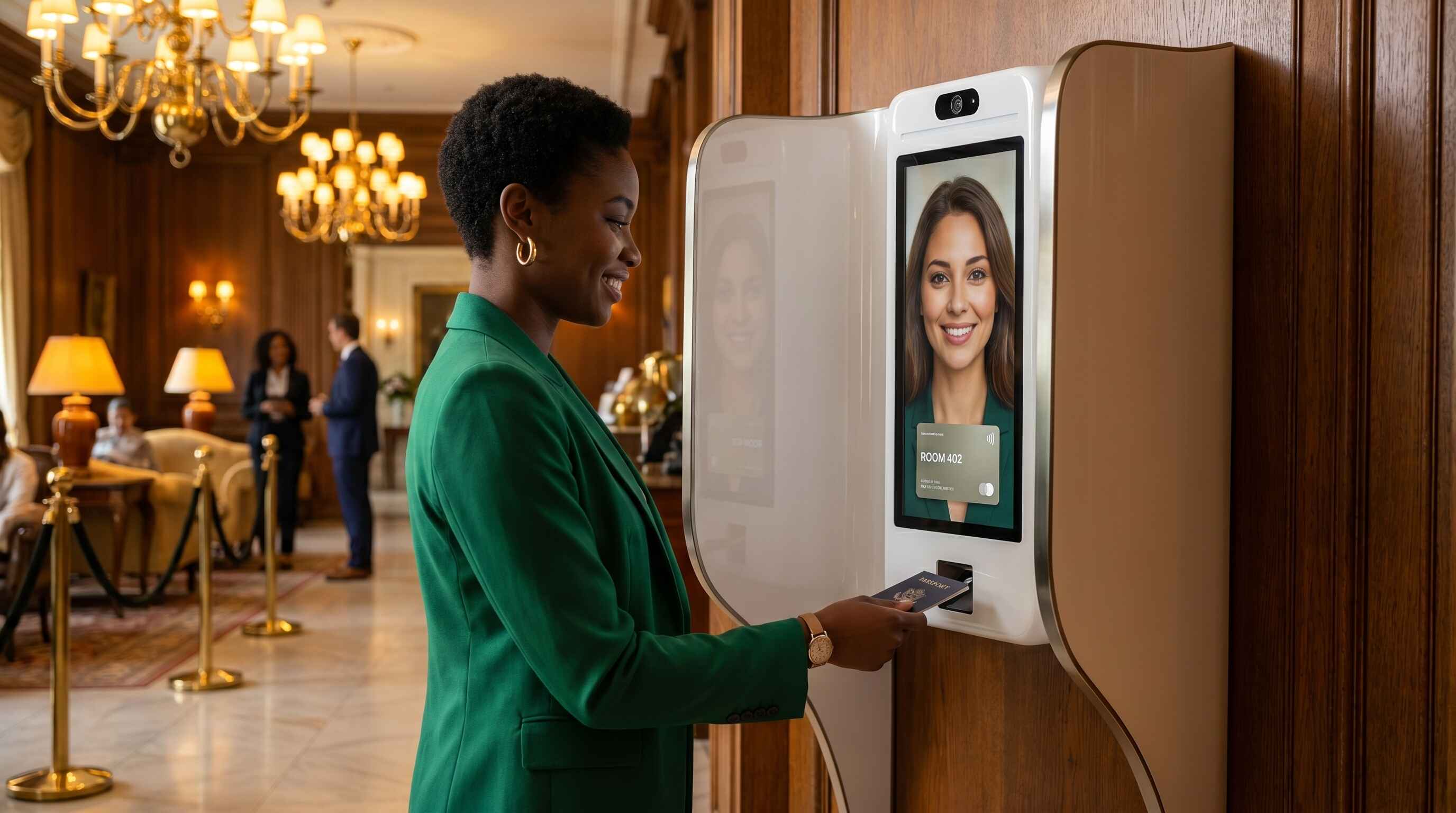 Hotel front desk check-in and guest welcome